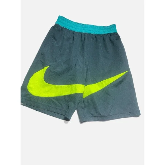 Nike Basketball Shorts Kids Large Navy Neon Yellow Dri-FIT Mesh Athletic