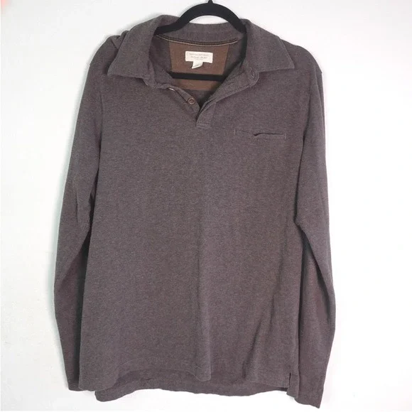 Banana Republic Polo Shirt Mens Large Brown Long Sleeve Cotton Chest Pocket