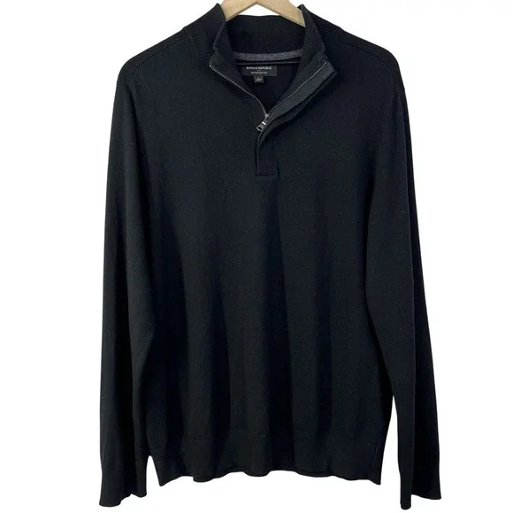 Banana Republic Mens Premium Luxe Yarn Quarter Zip Sweater Black Silk Cashmere L