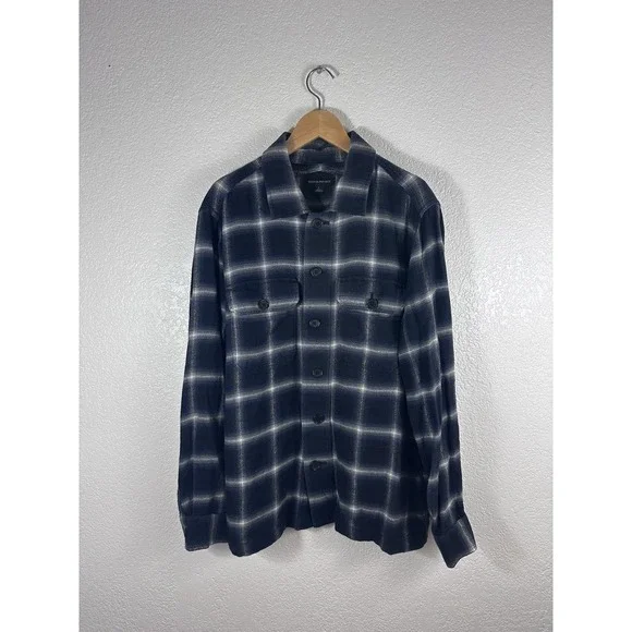 Banana Republic Men's Plaid Wool Blend Overshirt Jacket Blue Gray Size Large