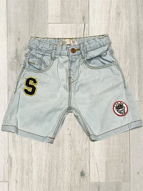 Zara Kids Boys Light Blue Denim Shorts with Patches Size 18/24mo 92cm