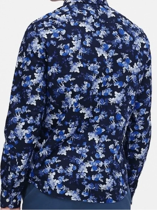 Banana Republic untucked slim luxe poplin blue Shirt with Floral design