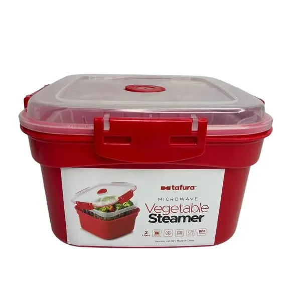 Tafura Red Microwave Vegetable Steamer Click Lock Plastic Dishwasher Safe