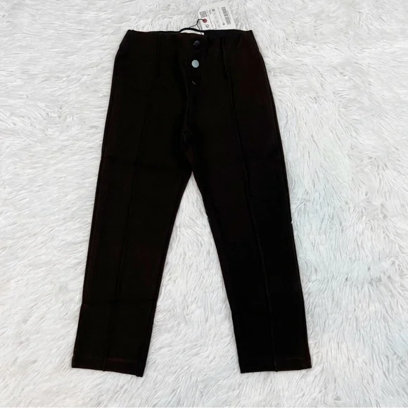 Zara‎ high waisted skinny pants in brown button details elastic waist