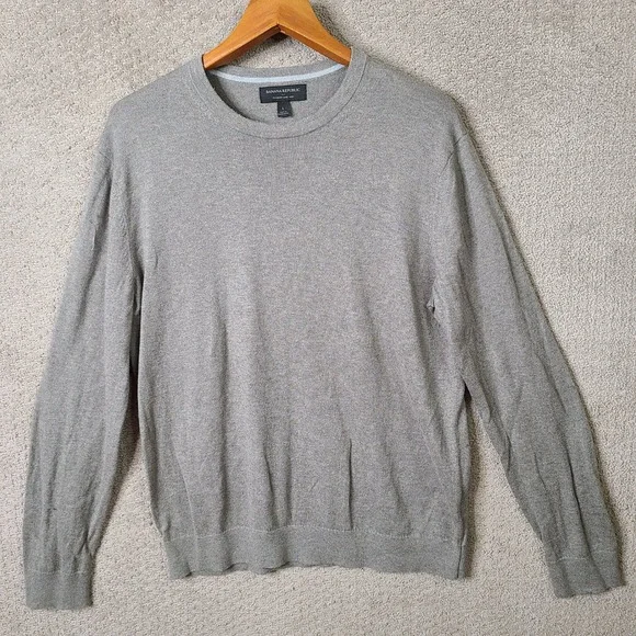 Banana Republic Sweater Mens Large Gray Crew Neck Cotton Silk Cashmere Casual