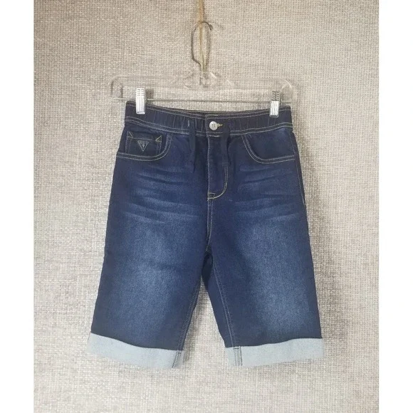 Guess Los Angeles Roll Cuff Jean Shorts Youth 12 Blue Denim‎ Zip Tie Waist EUC