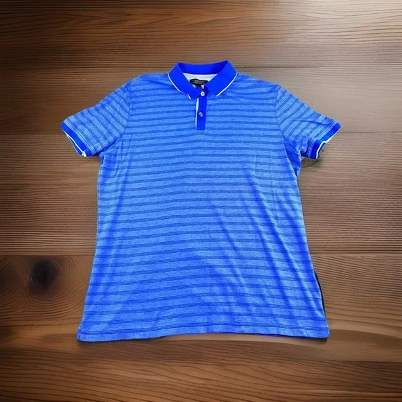 Banana‎ Republic Luxury Touch Polo Shirt Men's L Blue Stripe Soft Cotton