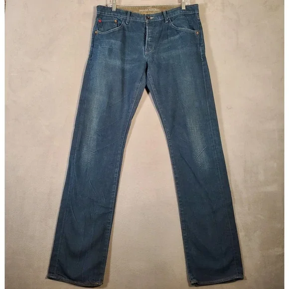 Banana Republic Jeans Mens 32x34 Dark Wash Vintage Straight Button Fly‎ Denim