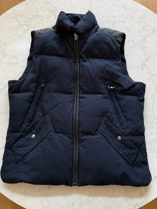 Banana Republic Mens Navy Wool Blend Down Puffer Vest L 800 Fill