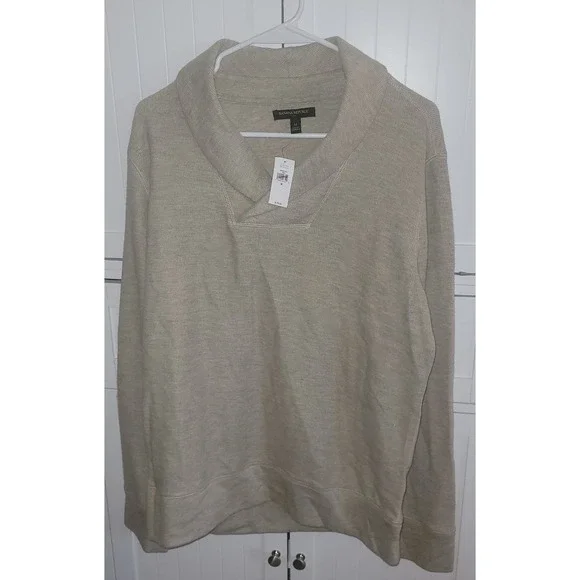 Banana Republic‎ Mens Shawl Collar Pullover Sweater, Beige Waffle Knit, New M