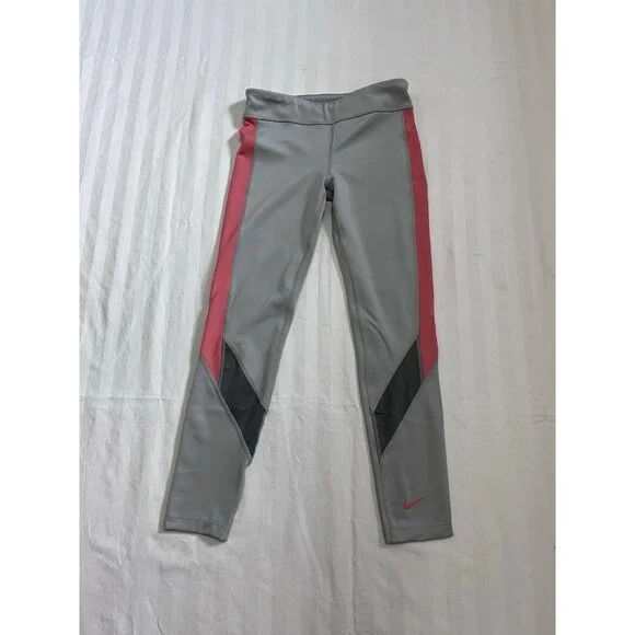Nike Dri-FIT One Girls Leggings Light Smoke Grey Pink Salt Kids Size Medium M