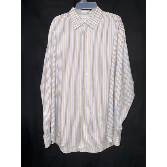 Banana Republic Mens XXL Blue Tan Striped Cotton Long Sleeve Button Down Shirt