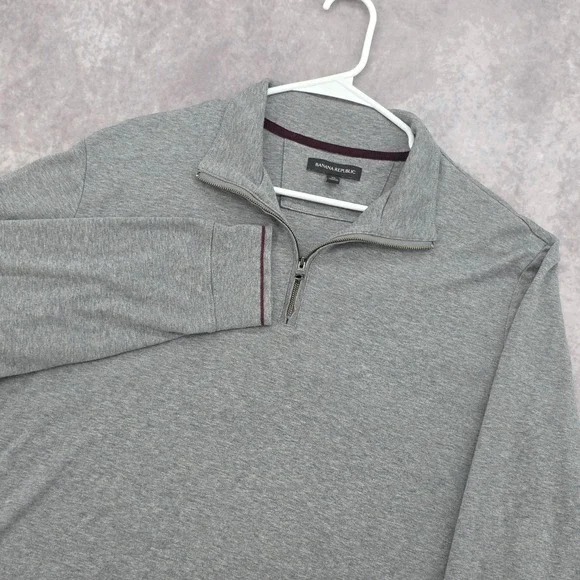 Banana Republic Mens XL Gray 1/4 Zip Cotton Pullover Sweater Mock Neck Heather