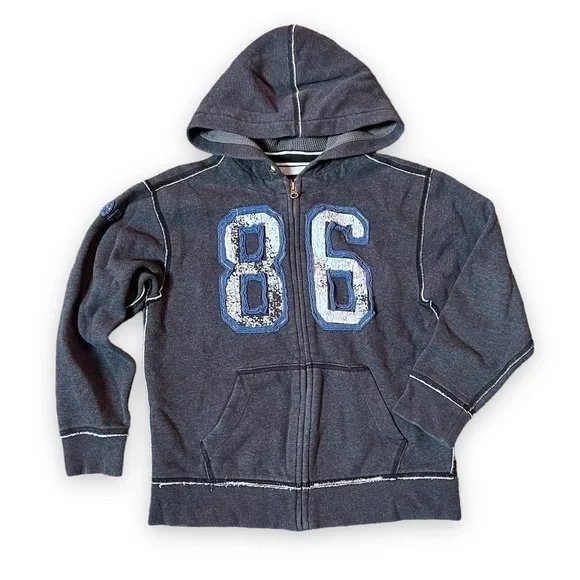 GAP Sweatshirt Hooded Zip-Front Kids Gray Boy L/10 Activewear Varsity‎ Sporty