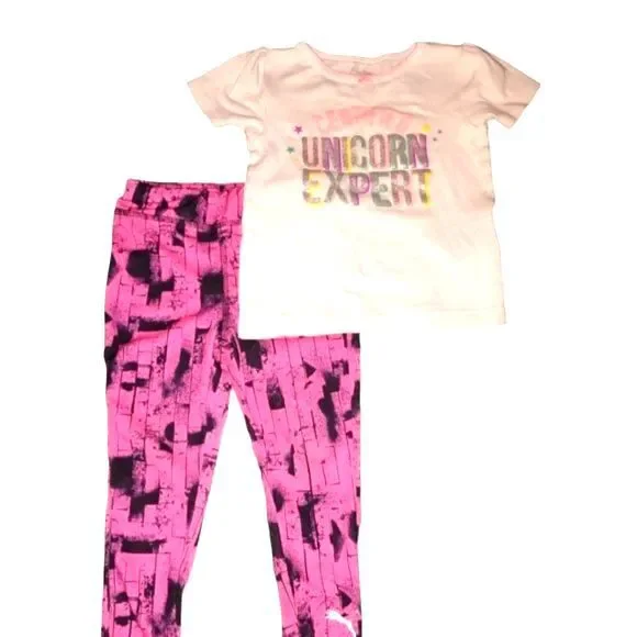 Puma Pink Yoga Pants  & Carter's‎ Pink Unicorn Tee Outfit Toddler Girl Size 24M