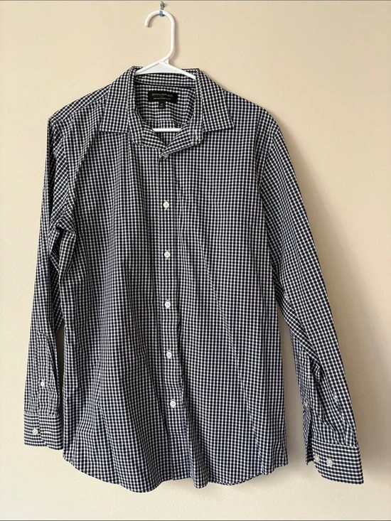 Banana Republic Men’s Dark Blue & White Gingham Button-Down Shirt