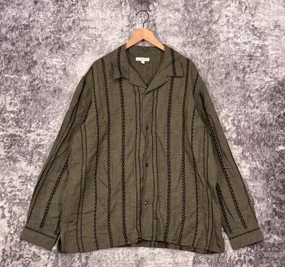 Banana Republic Shirt XXL Mens Standard Fit Embroidered Long Sleeve Resort Linen