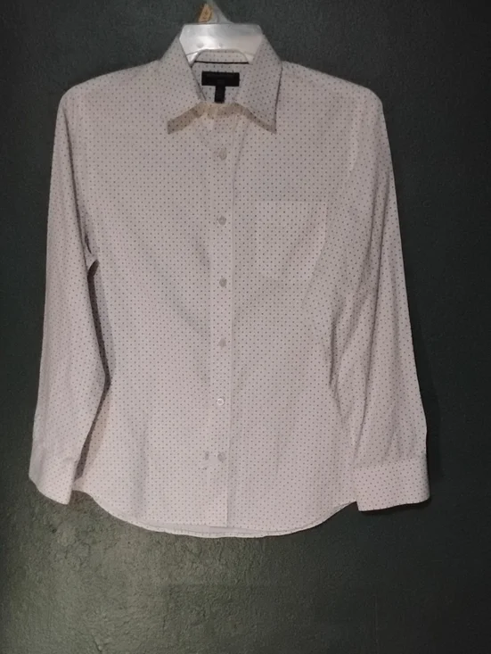 Banana Republic White Button-Up Dress Shirt with Tiny Navy Dots