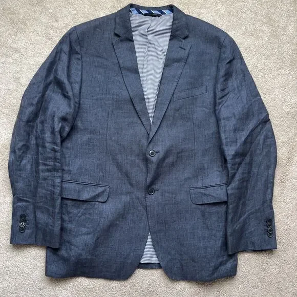Banana Republic 100% Linen Blazer Mens 44R Navy Blue Wedding Formal Event Suit