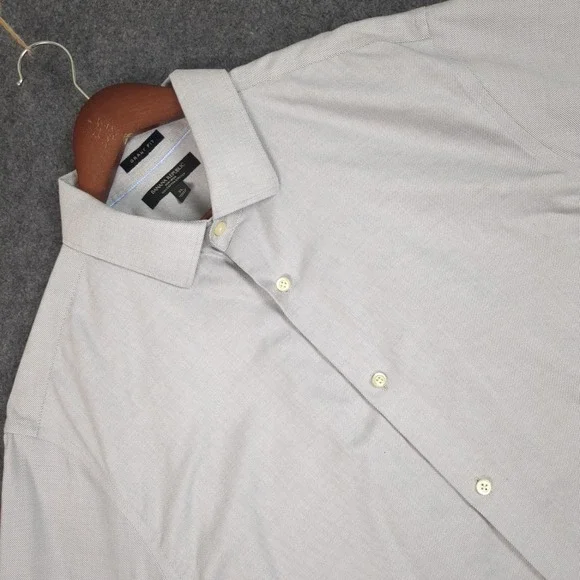 Banana Republic Mens XL Grant Fit Non-Iron Cotton Stretch Gray Dress Shirt