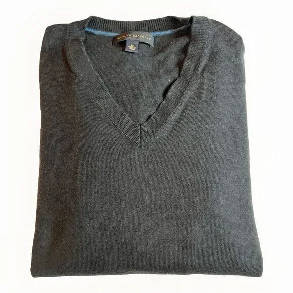 BANANA‎ REPUBLIC Silk Blend V-Neck Long Sleeve Navy Pullover Sweater Men's M