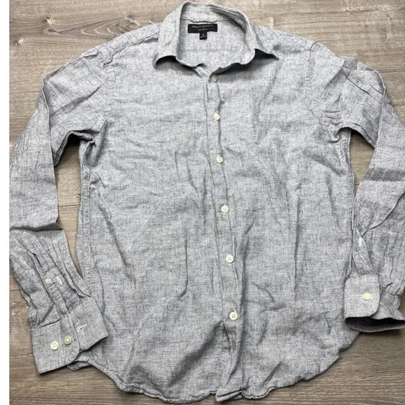Banana Republic Linen Shirt Mens S Blue Slim Fit Long Sleeve Cotton Blend Casual