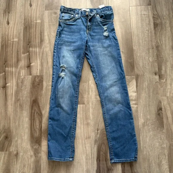 Levi's Girls Girlfriend Jeans Kids Size 10 Reg‎ Blue Distressed Adjusted Waist