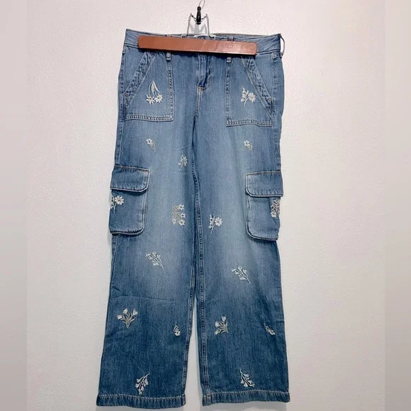 Abercrombie Kids Floral Embroidered‎ Low Rise Baggy Jeans Size 13/14