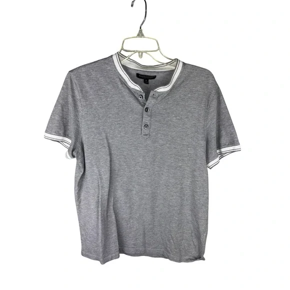 Banana Republic Luxury Touch Henley Shirt Mens Medium Gray Short Sleeve Cotton