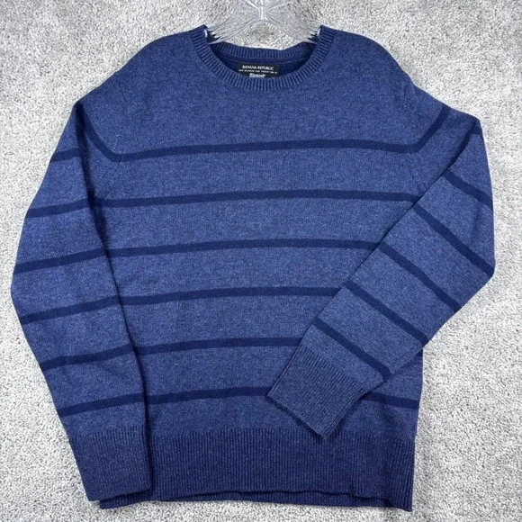 Banana Republic Mens Merino Wool Filpucci Yarn Striped Crew Neck Sweater Blue L‎
