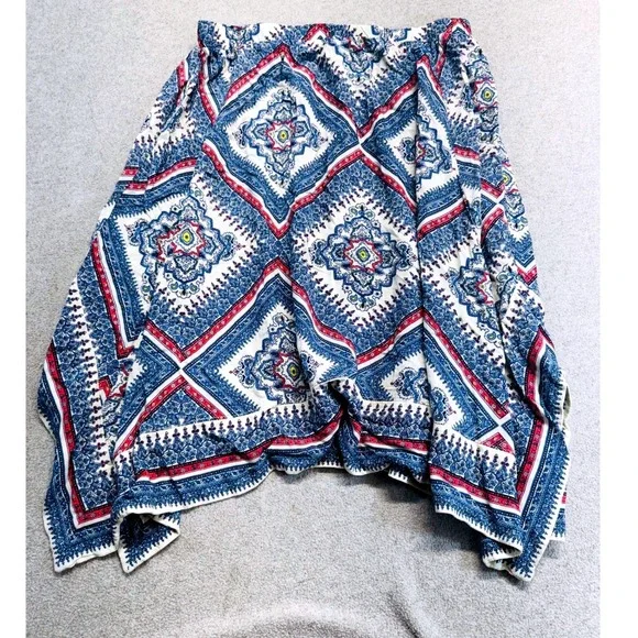 Cato Girls Skirt Kids L 14/16 Blue Medallion Print Handkerchief Hem Boho Flowy