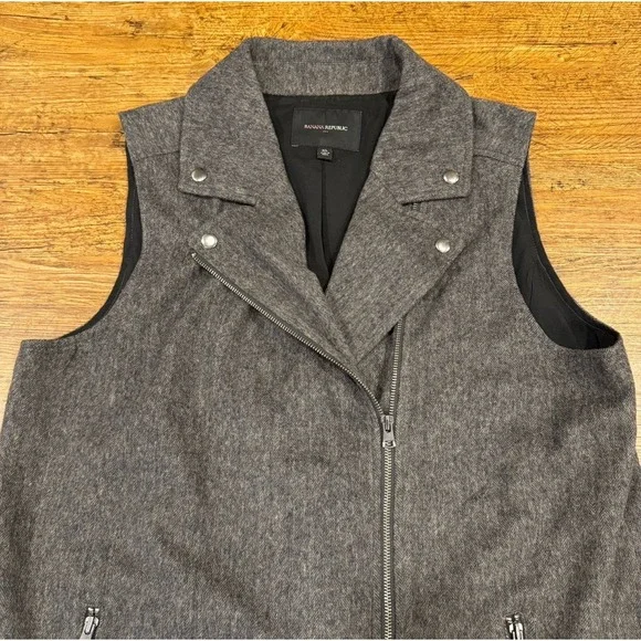 Banana Republic Brown Herringbone Wool Blend Moto Biker Full Zip Vest Men's‎ XL