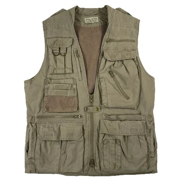 Vintage Banana Republic Safari Travel Vest‎ Multiple Pockets Beige Men's Large
