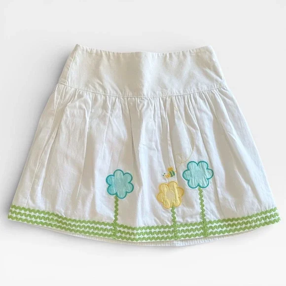 Hartstrings Skirt Girls Size‎ 14 White Corduroy Embroidered Flower Bee d