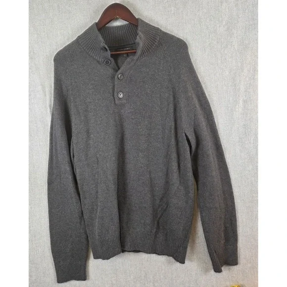 Banana Republic Mock Button Neck Sweater Mens L Wool Blend Charcoal Dada Grandpa