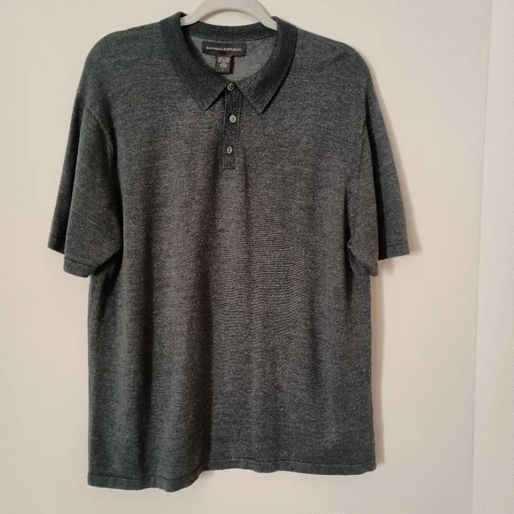 Banana Republic Silk Blend Polo Style‎ Knit Sweater Gray Large Y2K