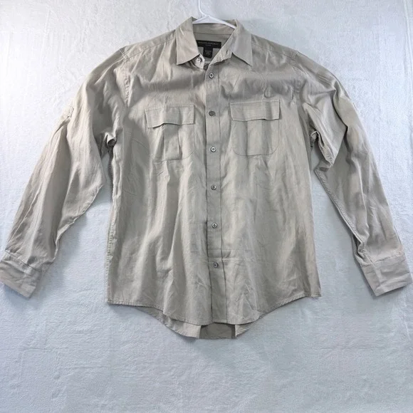 Banana Republic Shirt Button Down Classic Tan Long Sleeve Pockets‎ Mens L