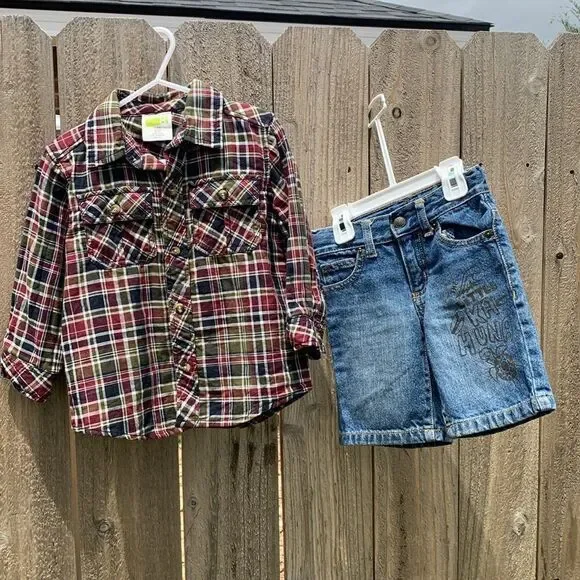 Take 50% OFF- Crazy 8 Blue Plaid and Blue Shorts Boys 2pcs, Size-2