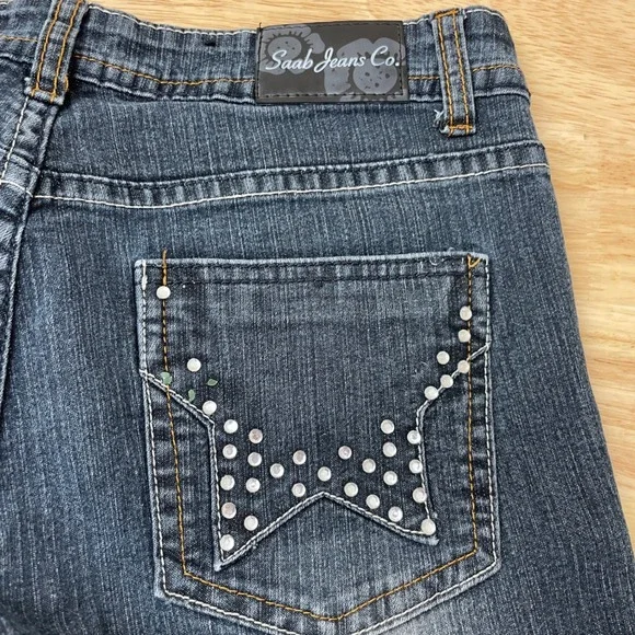 Saab Jeans Co Girls Blue Denim Rhinestone Sparkle Pocket Jeans Size‎ 5/6