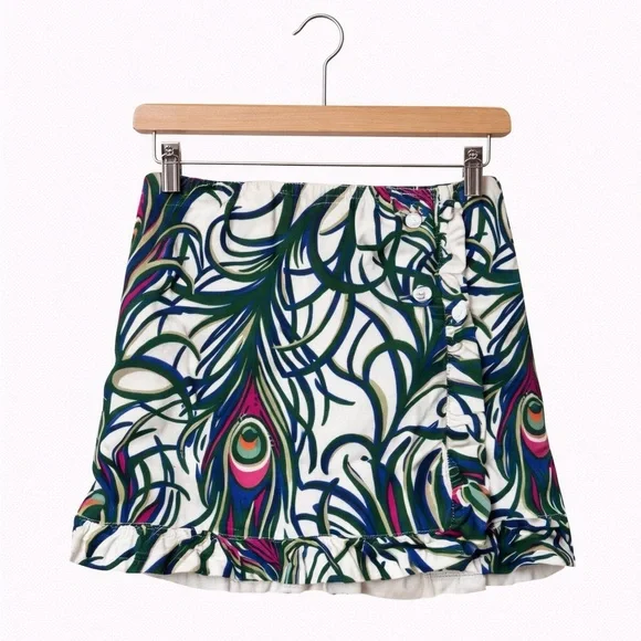 Lilly Pulitzer Reversible Peacock Print Skirt Girls 6 Ruffle Cotton Boho Preppy