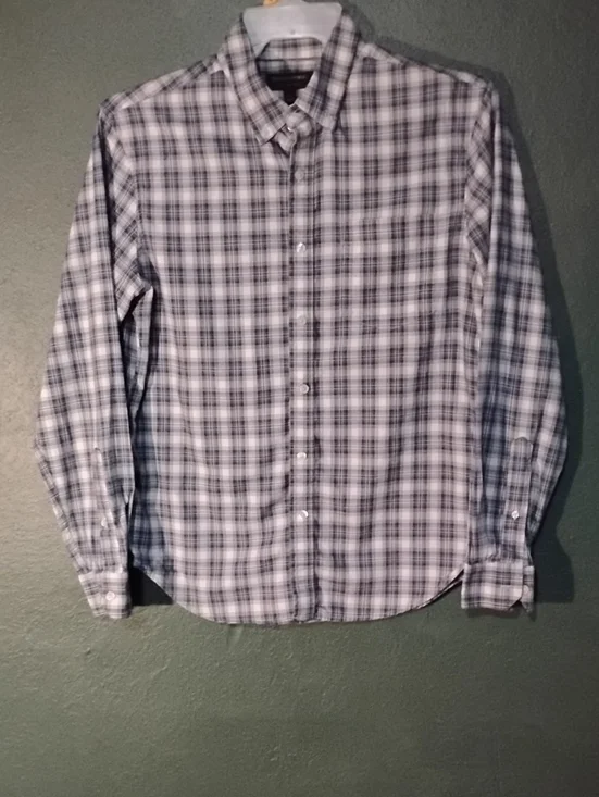 Banana Republic Men's Plaid Button-Down Shirt - Blue and Gray