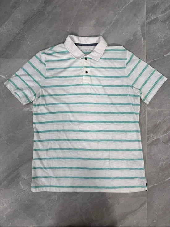 Men’s Banana Republic Vintage Striped Polo Burnout Preppy Classic Size Large