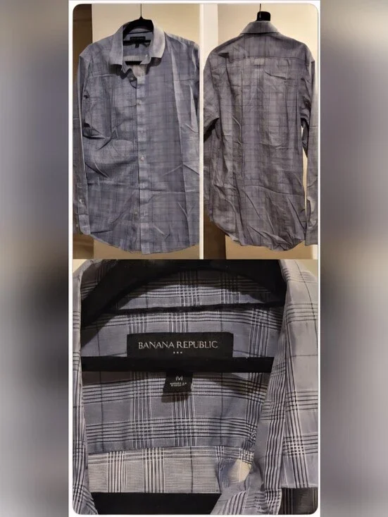 Banana Republic Men's Light Blue Checked Dress Shirt