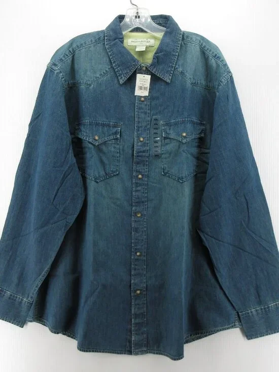 VGT Banana Republic Shirt XXL Western Pearl Snap Denim Cowboy Faded NEW