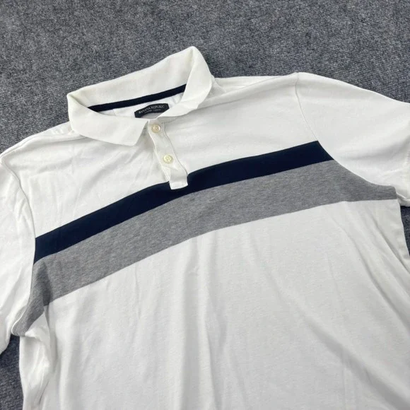 Banana Republic Polo Shirt XL White Striped Luxury Touch Standard Fit Mens