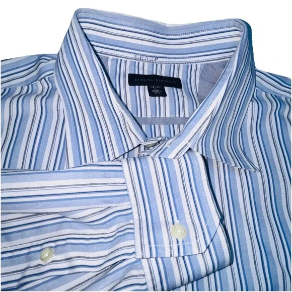 Banana Republic Mens Shirt‎ XL Blue White Striped Long Sleeve Button Up