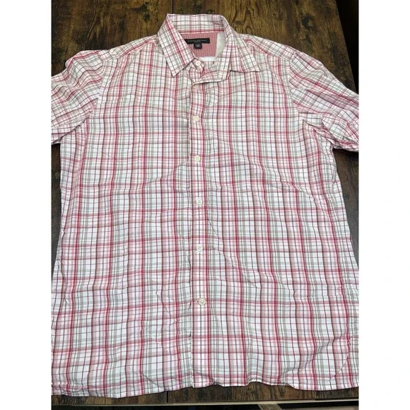 Banana Republic Men's Slim-Fit Red Plaid Cotton Button-Up Shirt Medium 15-15.5