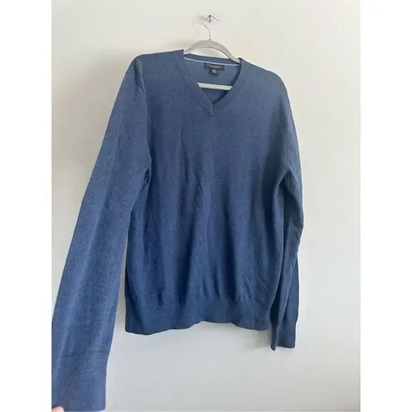 banana republic men’s v neck silk cashmere blend blue knit sweater size large