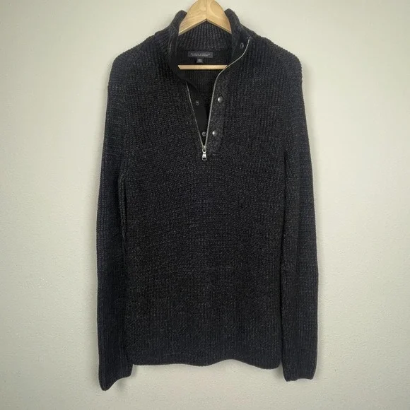 Banana Republic Men's L Merino Wool 1/4 Zip Button‎ Sweater Gray Old Money