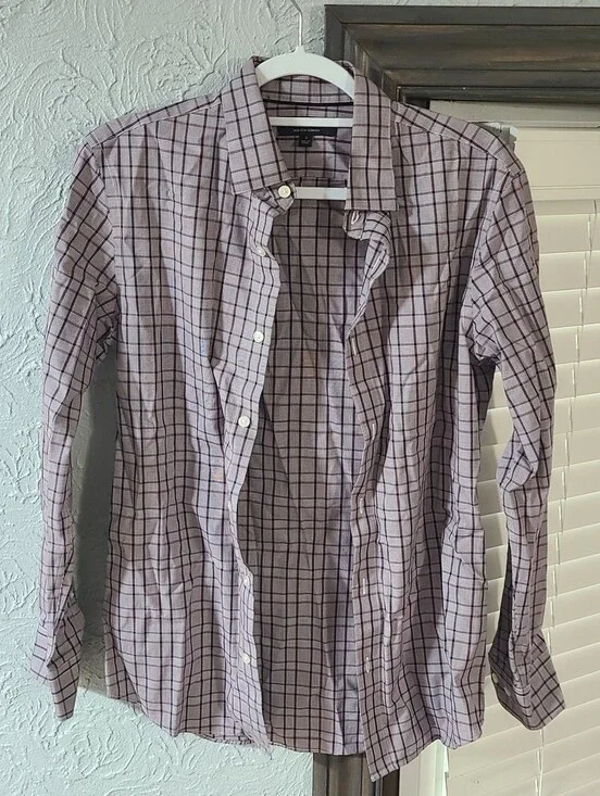 Banana Republic Slim Fit maroon, white, & navy check pattern Button Front Shir
